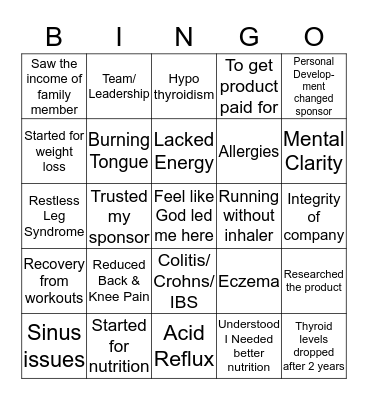 Your Zija Team Bingo Card