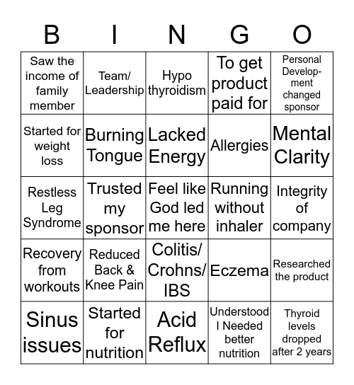Your Zija Team Bingo Card
