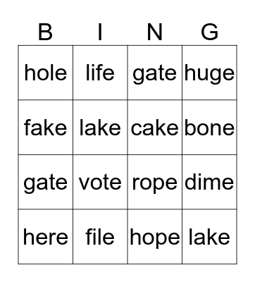 Sneaky E BINGO Card