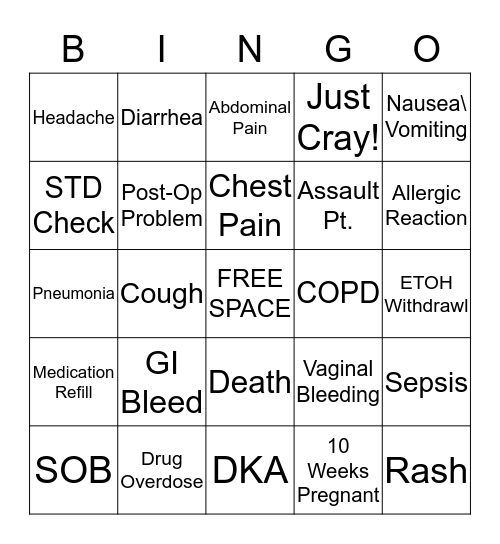 NURSE BINGO Card