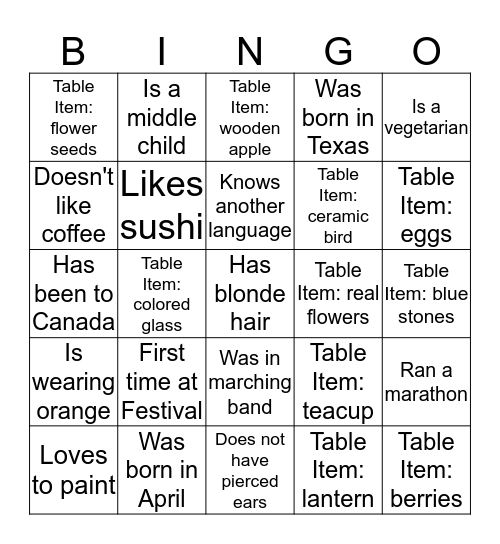 Mingle Bingo Card