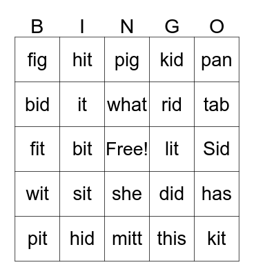 Phonics Unit 4 Bingo Card