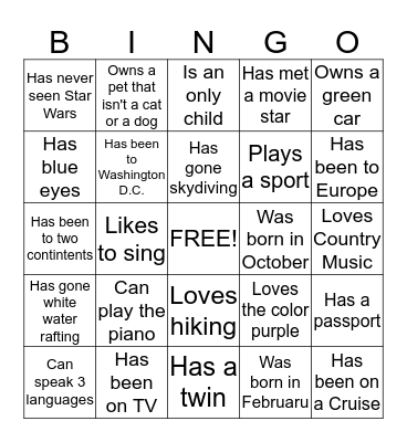 MSC TEAM BUILDING BINGO Card