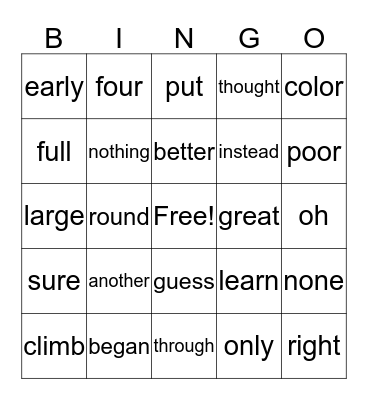 Quarter 4 High Frequency Words Bingo Card