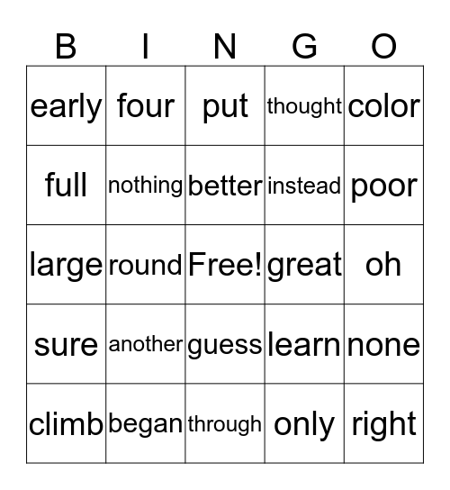 Quarter 4 High Frequency Words Bingo Card