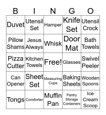 Casie's Bridal Shower Bingo Card