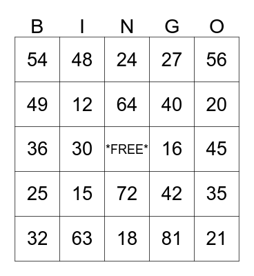x MULTIPLICATION x Bingo Card