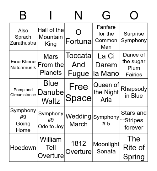 Classical Music Bingo Card
