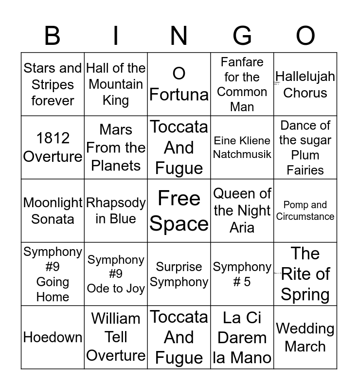 Classical Music Bingo Card