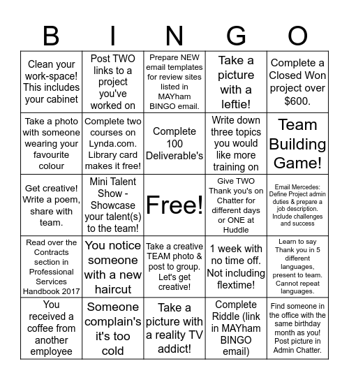 MAYham BINGO Card