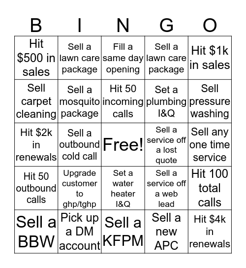 Inside Sales Bingo! Bingo Card