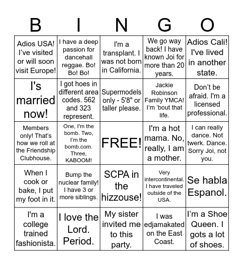 Dinner Party Ice Breaker Bingo Card