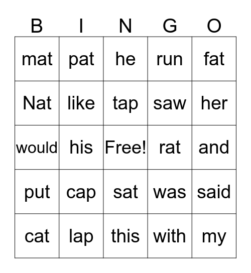 Nat's Cat Bingo Card