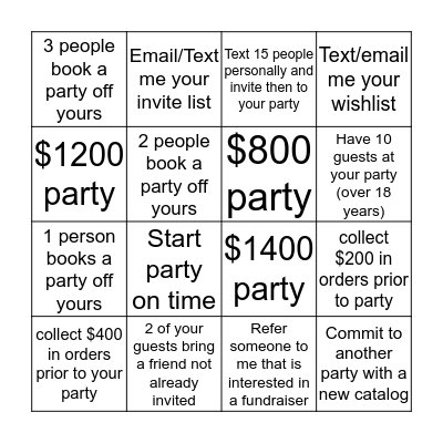 Receive something from my goodie bag for each square you complete  Bingo Card