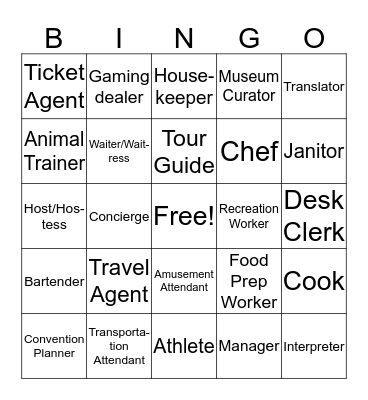Hospitality and Tourism Bingo Card