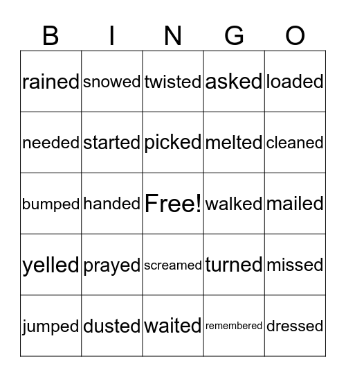 Three sounds of "ed" Bingo Card