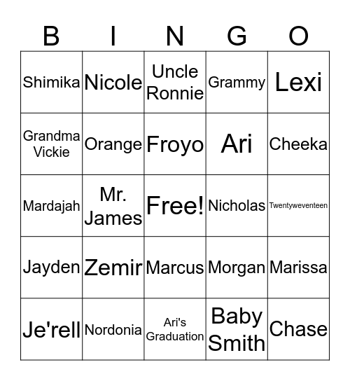 Ari's Graduation 2017 Bingo Card