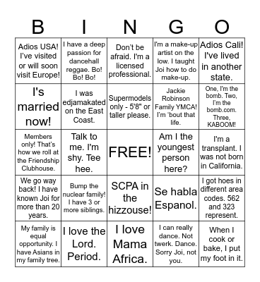 Dinner Party Ice Breaker Bingo Card