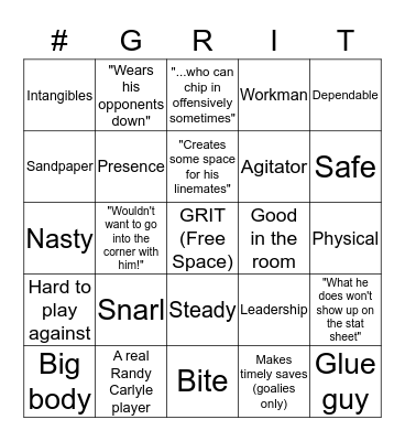 Euphemisms for Bad Hockey Players Bingo Card