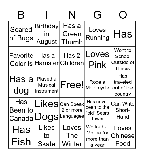 Untitled Bingo Card