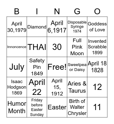 April Fun Facts Bingo Card