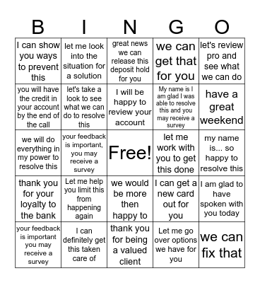 friday fun! Bingo Card