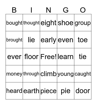 SIGHT WORDS Bingo Card