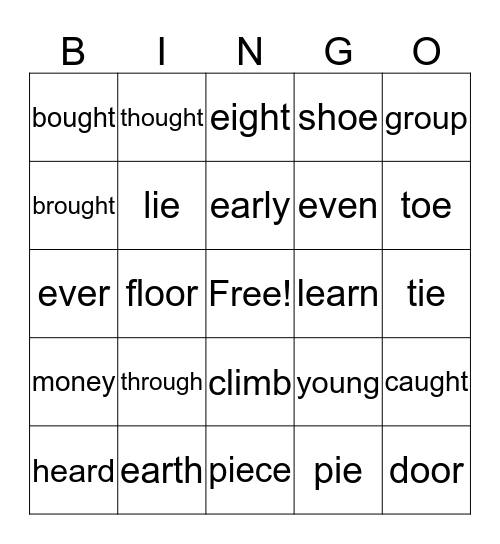 SIGHT WORDS Bingo Card