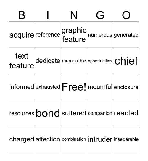 Lesson 24 Vocabulary Bingo Card