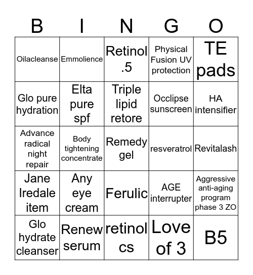 Product Bingo!!! Bingo Card