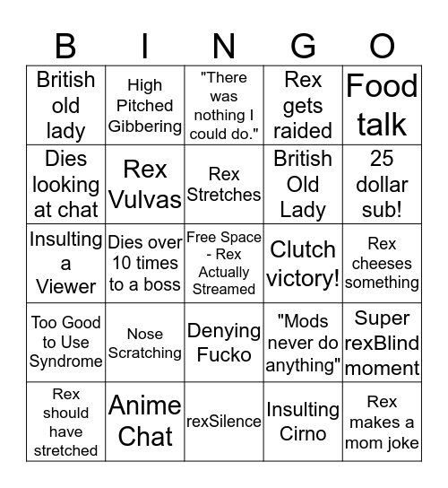 Rex Bingo  Bingo Card