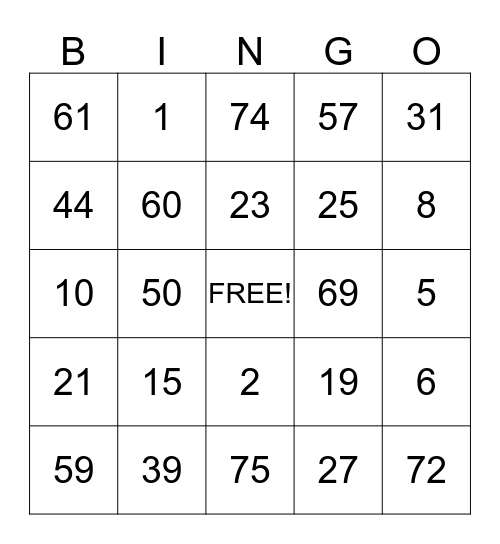 Untitled Bingo Card