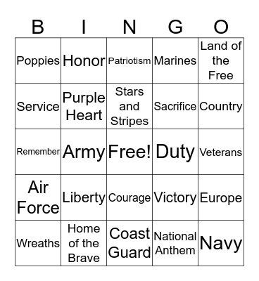 Memorial Day U.S.A. Bingo Card