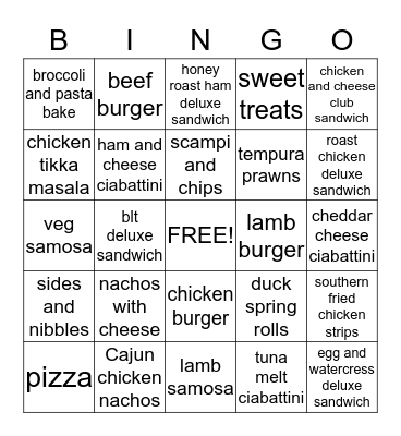 BAR SNACK BINGO Card