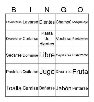 Reflexive Verbs Bingo Card