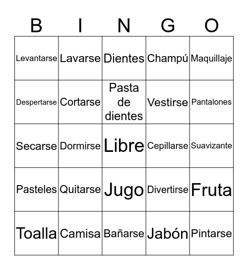 Reflexive Verbs Bingo Card