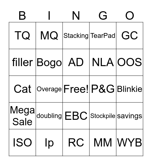 Coupon Language Bingo Card