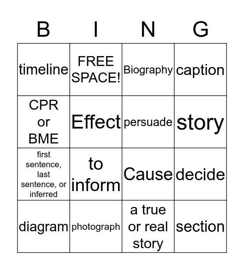 Nonfiction Bingo Card