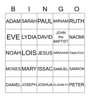 BIBLE CHARACTERS Bingo Card