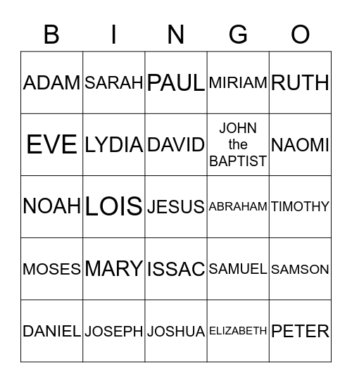 BIBLE CHARACTERS Bingo Card