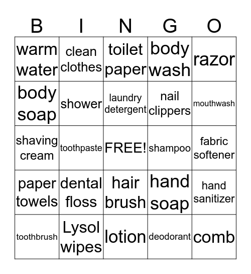 Hygiene Bingo Card