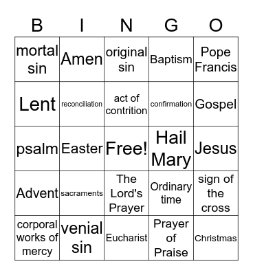 Religion Facts Bingo Card