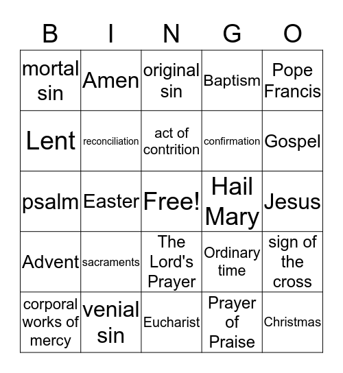 Religion Facts Bingo Card