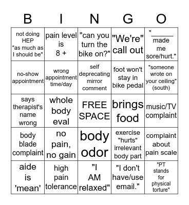 PT Bingo Card