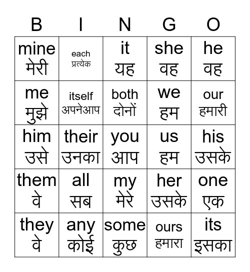pronouns Bingo Card