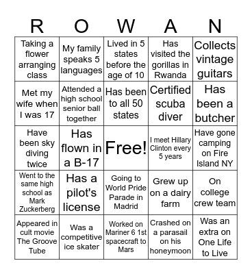 ROWAN BINGO Card