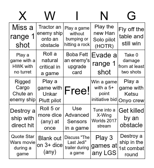 X-Wing BINGO! Bingo Card