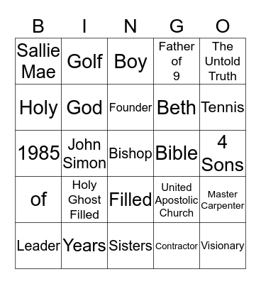 Bishop J. Franklin Tompkins Bingo Card