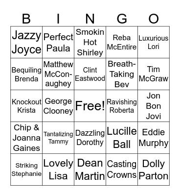 An Evening at the Tammy's  Bingo Card
