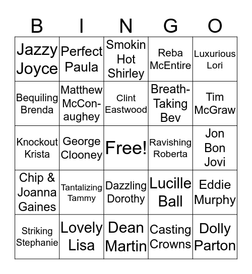 An Evening at the Tammy's  Bingo Card